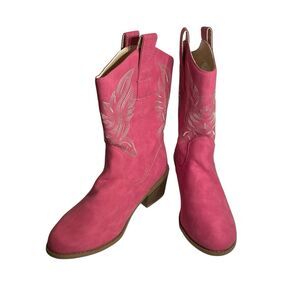 Unbranded Women’s Pink Cowboy Boots W/White Embroidery Pattern Size 39, US 8.5